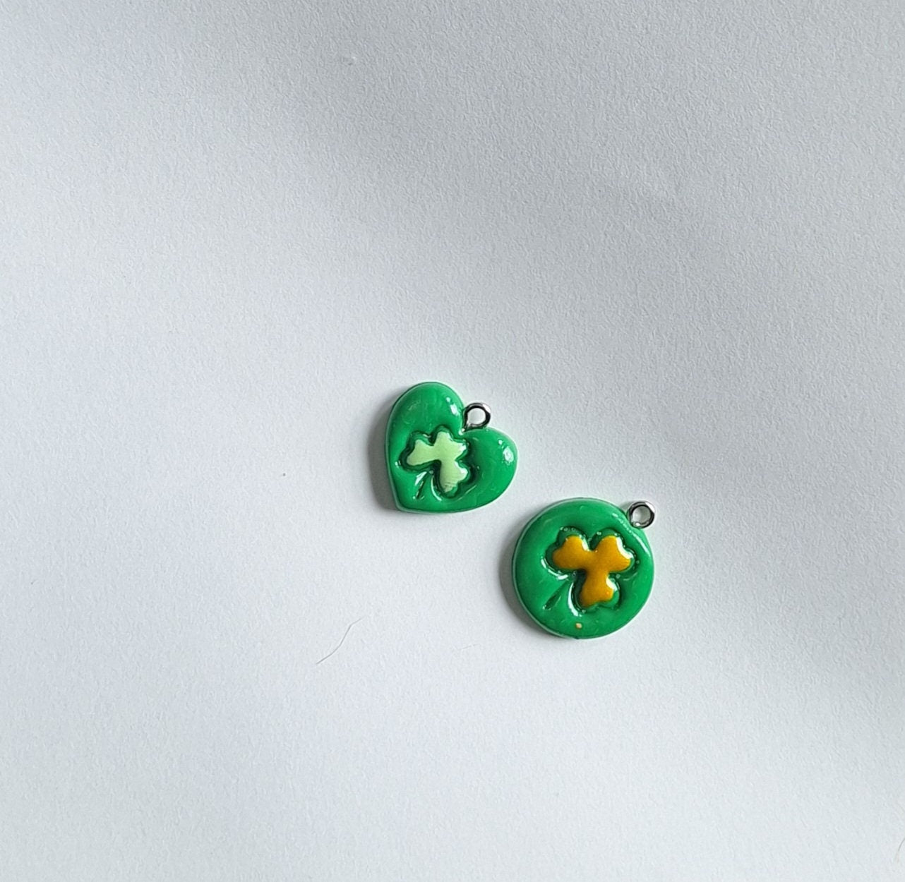 Kawaii coin clover charms / polymer clay St Patrick's day charm heart lucky charm jewelry / St Patrick's day clover charm stitch marker