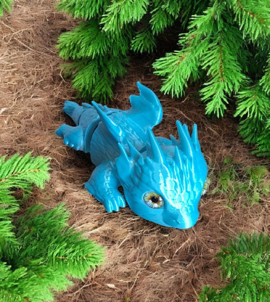 3D articulated teal baby air dragon / 3d printed baby dragon / 3d printed desk pet figurine fidget Serev3d design