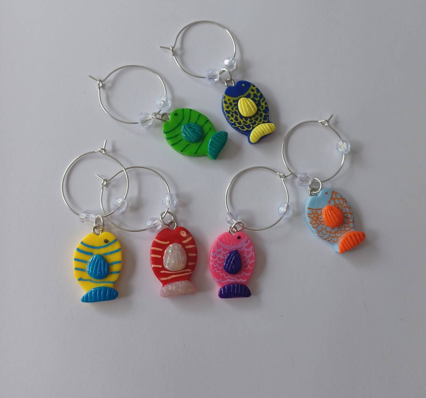 Set of 6 fish wine charms / animal wine charms / tropical fish wine charms / set of 6 polymer clay wine charms
