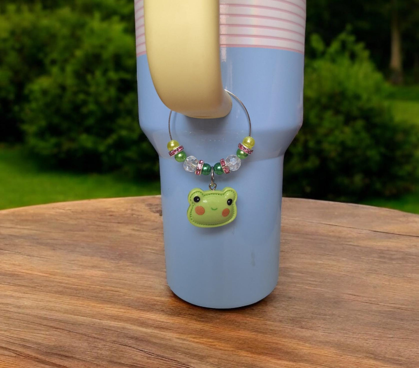 faux pearl kawaii cute frog charm tumbler accessories tumbler charm  buddy / beaded green frog cup handle charm