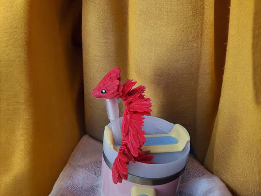 3D articulated flying serpent dragon straw cap / 3d printed dragon animals / serpent dragon tadling straw topper cover Fidget figurines