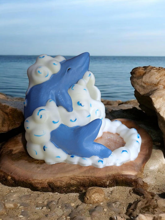 3D printed and painted whale in clouds dice stand holder tower / 3d sleepy whale dice tower / 3d printed d20 dice tower roller