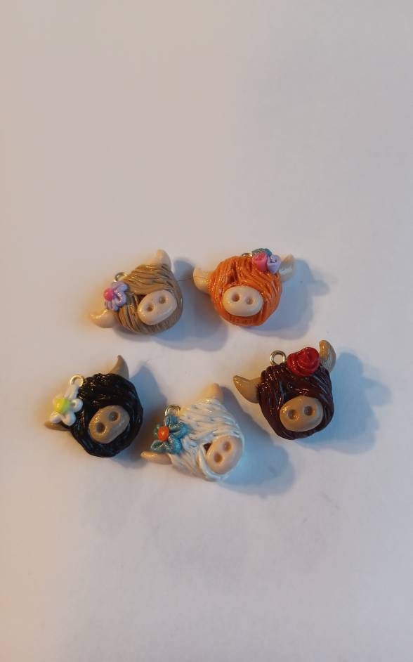 Kawaii highland cow charms / polymer clay floral cow charms / kawaii cow bull charms / kawaii cow jewelry