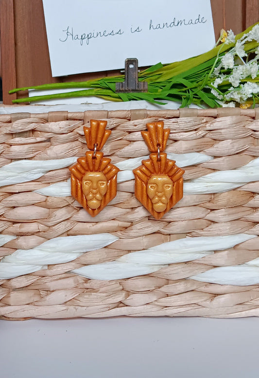 Kawaii art deco lion earrings / polymer lion stud dangle earrings / clay silver gold pearl lion jewelry / clay king of the Jungle earrings
