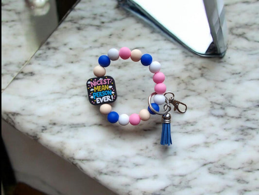 Silicone beaded wristlet keychain nicest mean person ever attitude silicone beaded wristlet keychain / bag accessories key chain gift