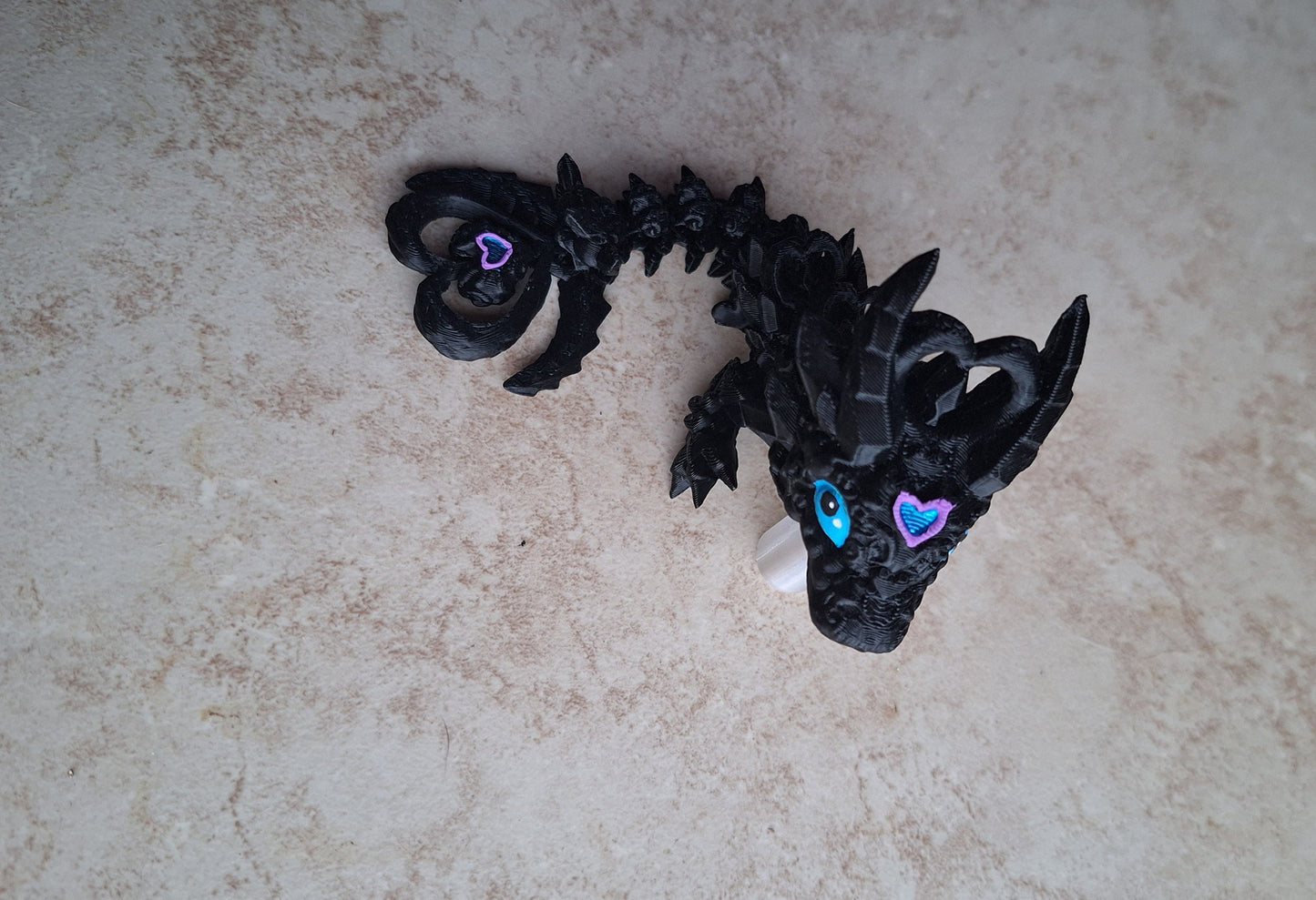 3D articulated black blue dark heart dragon straw cap / 3d printed dragon animals / darkheart dragon straw topper cover Fidget figurines