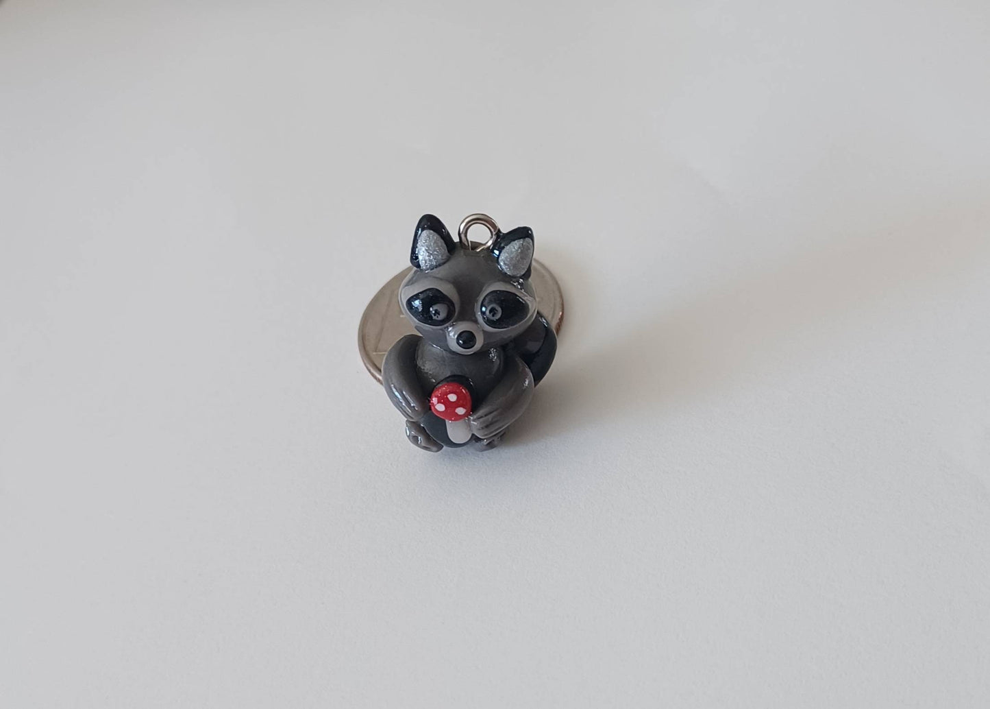 Kawaii raccoon charms / polymer clay raccoon with mushroom charms / kawaii animal charms / kawaii raccoon jewelry