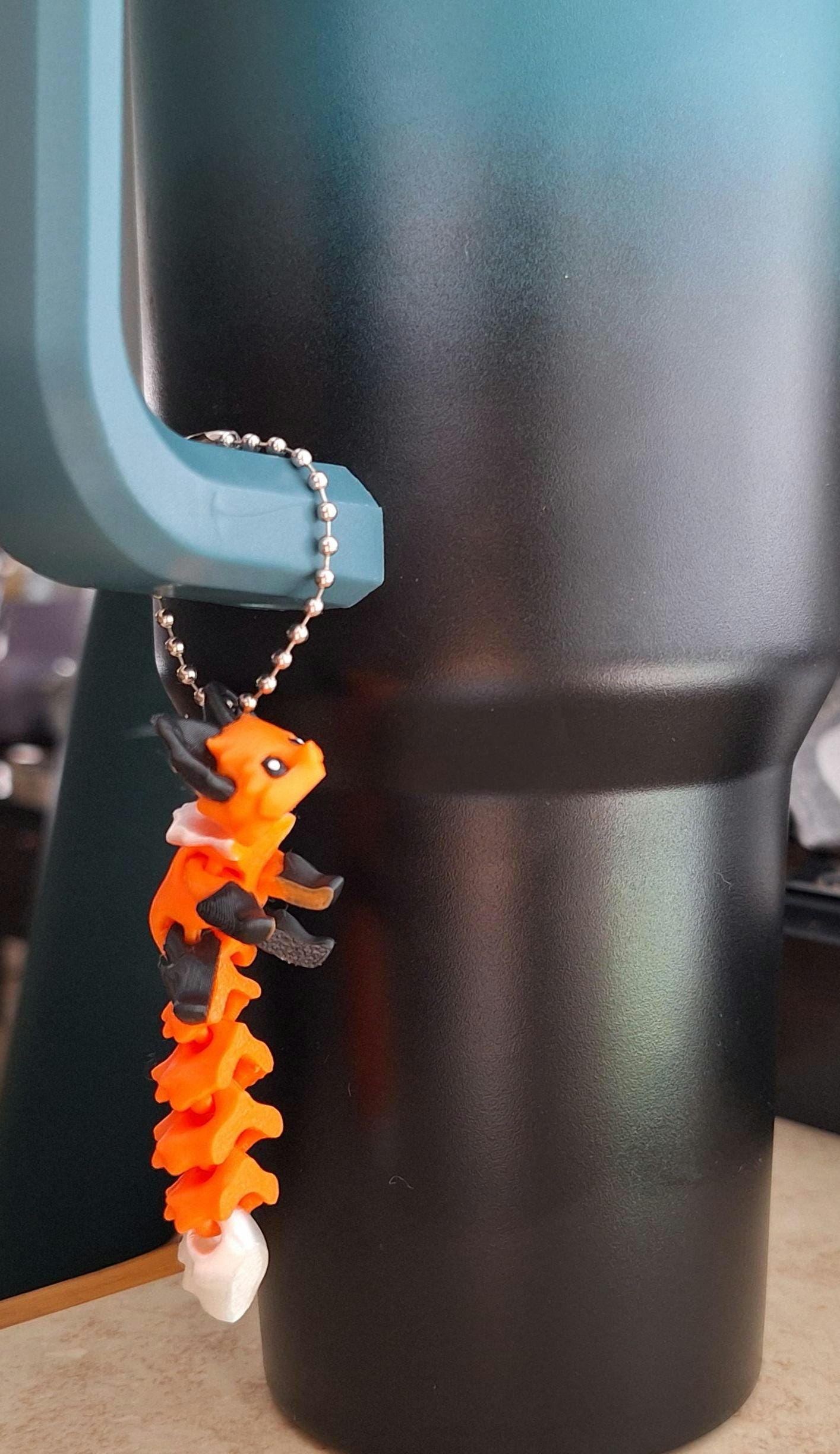 3D articulated *more colors available* orange fox tumbler charm buddy / 3d printed animals tumbler handle charms Fidget kitsune colorful