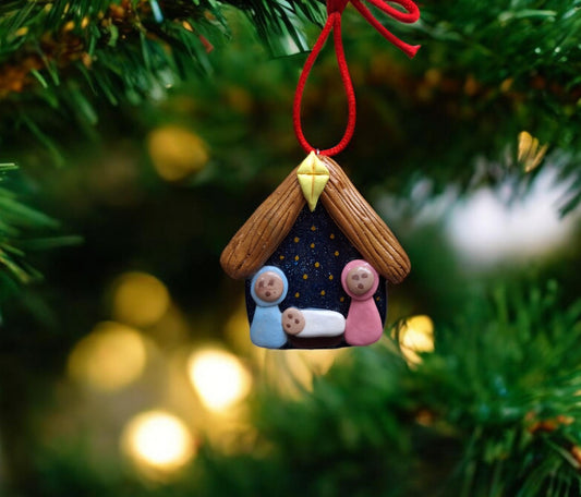 Baby Jesus ornament / cross ornament / religious ornament / polymer clay christmas ornament / Manger ornament nativity ornament