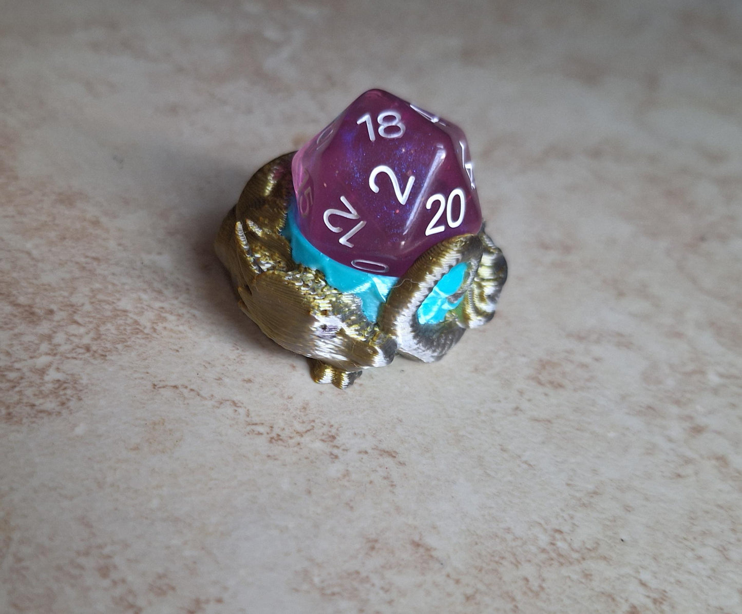 3D printed small gold silver teal metallic dragon dice guardian / 3d dragon dice buddy / 3d printed d20 dice guardian