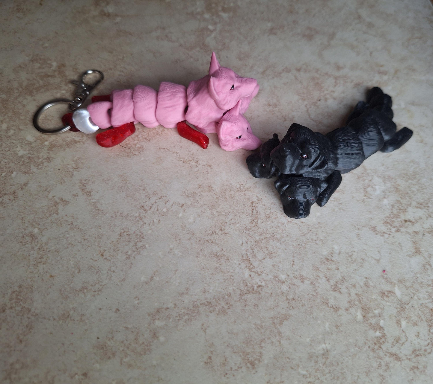 3D articulated pink black baby cerberus dog / 3d printed Cerberus / 3d printed animals figurine knick knack Fidget keychain