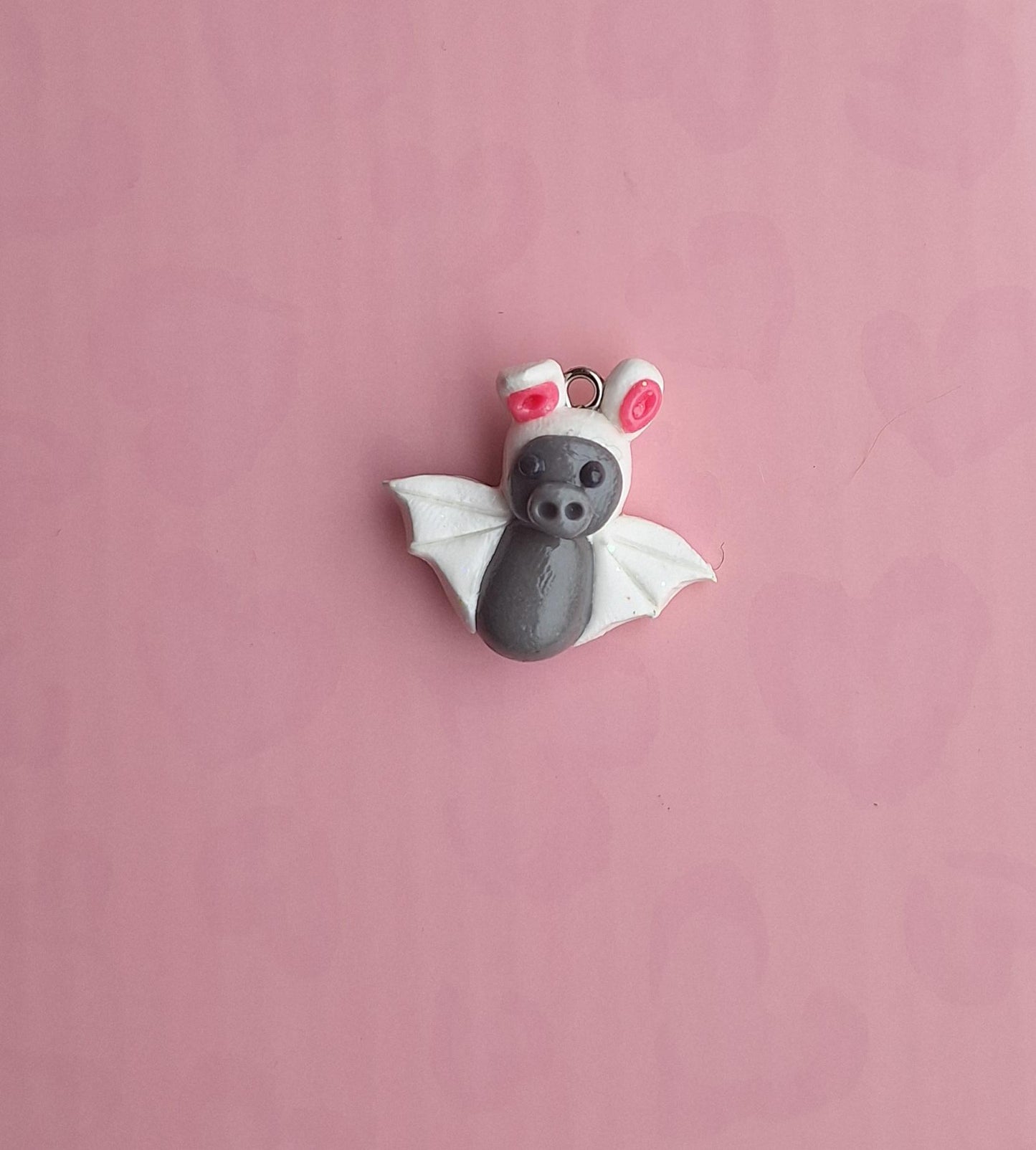 Kawaii bunny rabbit bat charm / polymer clay holiday charms / clay charm jewelry / bat charm stitch marker progress keeper