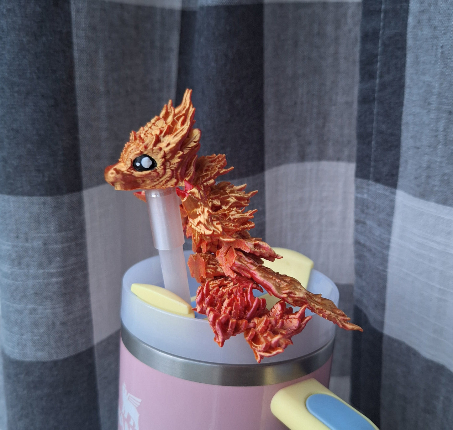 3D articulated phoenix dragon straw cap / 3d printed dragon animals / Phoenix bird dragon tadling straw topper cover Fidget figurines