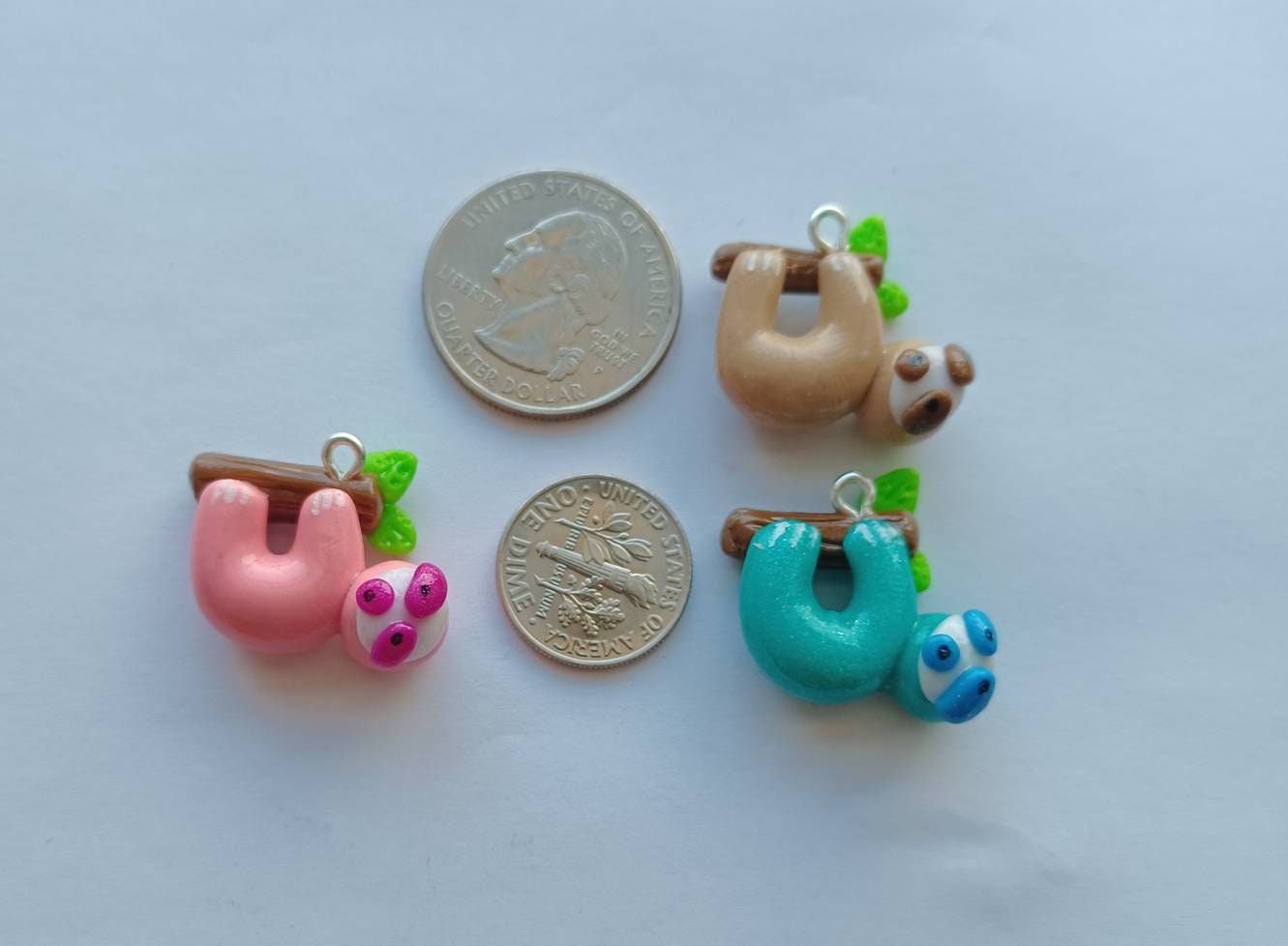 Kawaii sloth charms / polymer clay sloth with branch charms / kawaii animal charms / kawaii sloth jewelry