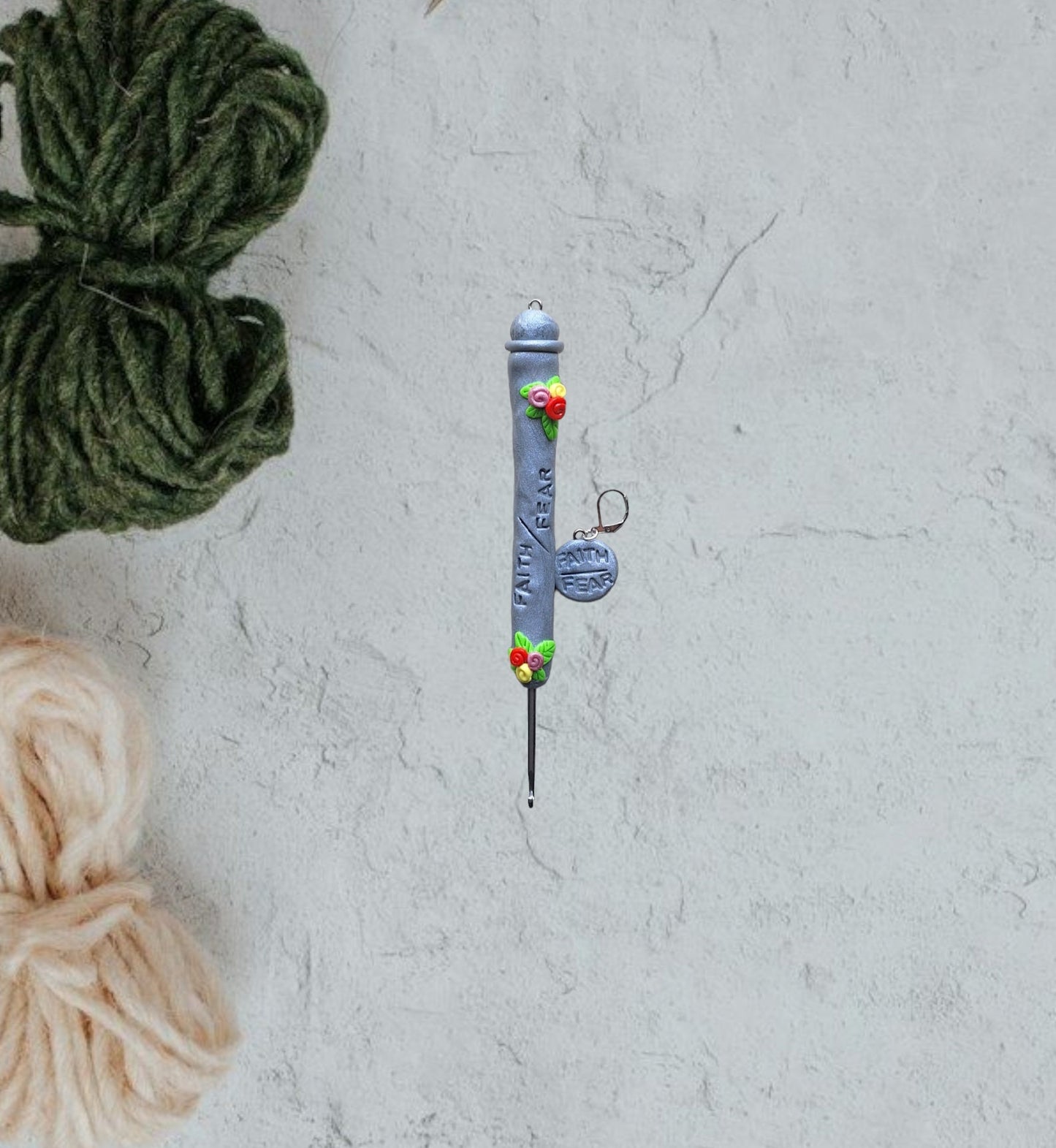 Polymer clay faith over fear inspirational crochet hook