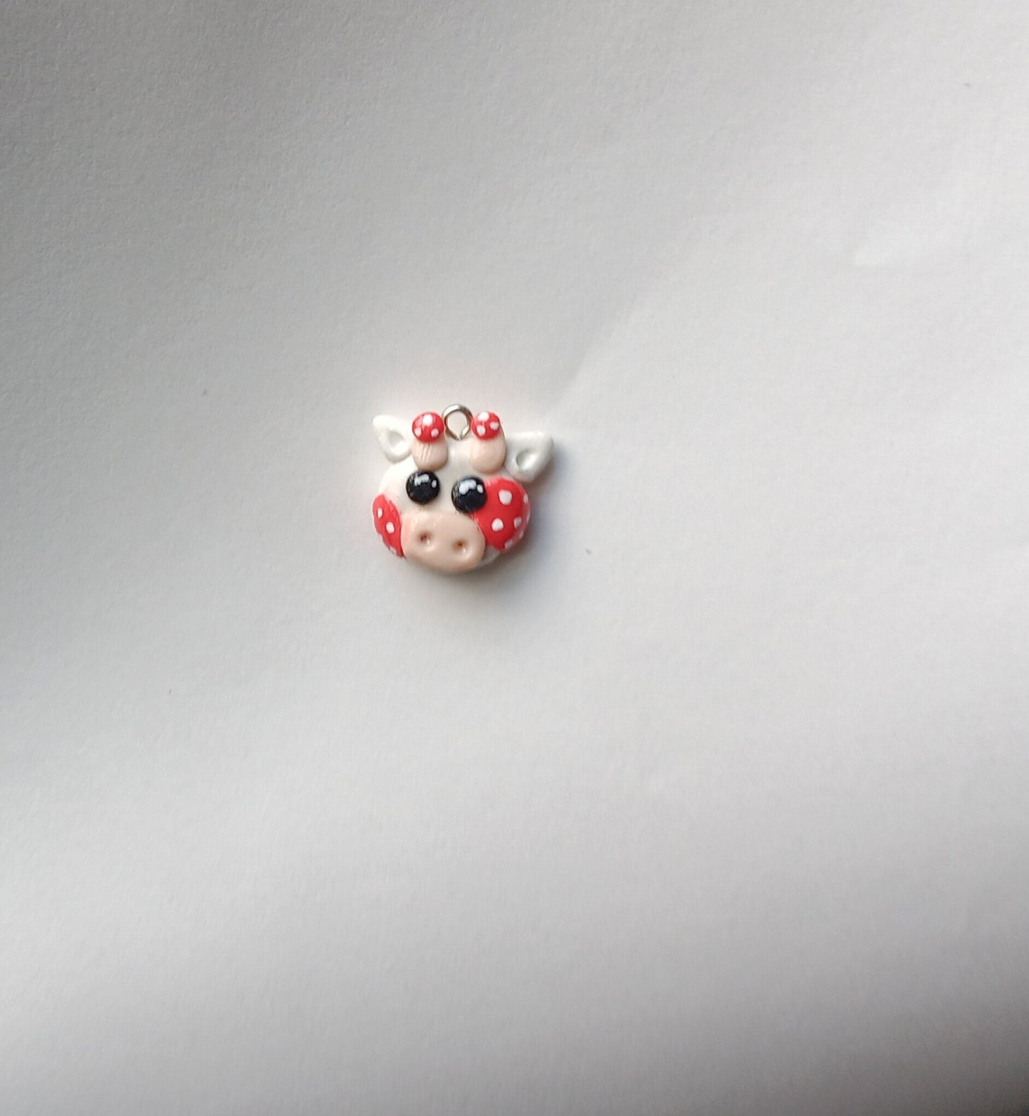 Kawaii toadstool mushroom cow charms / polymer clay floral cow charms / kawaii cow bull charms / red cow charms jewelry stitch marker