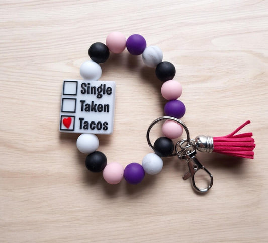 Silicone beaded wristlet single taken tacos attitude silicone beaded wristlet keychain / funny bag accessories key chain gift