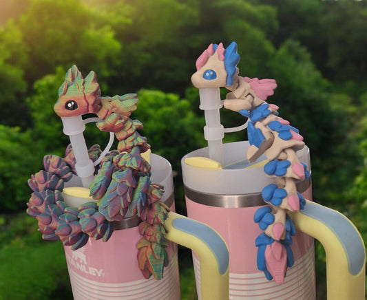 3D articulated rainbow rubikuro dragon straw cap / 3d printed baby rubikuro dragon animals / dragon straw topper cover Fidget figurines