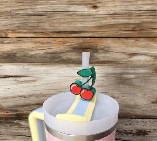 3D printed fruit cherry straw buddy charm tumbler accessories / tumbler charm straw buddy / kawaii red cherries straw topper charm
