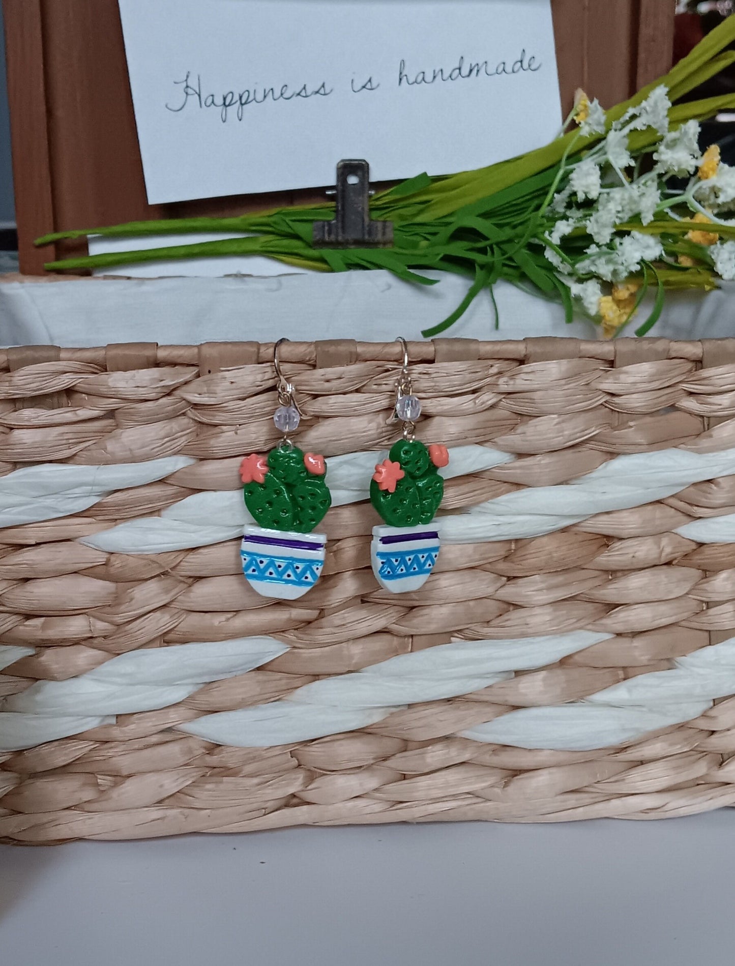 Kawaii cactus earrings / polymer clay cactus plant earrings / kawaii floral plant succulent jewelry / clay cactus