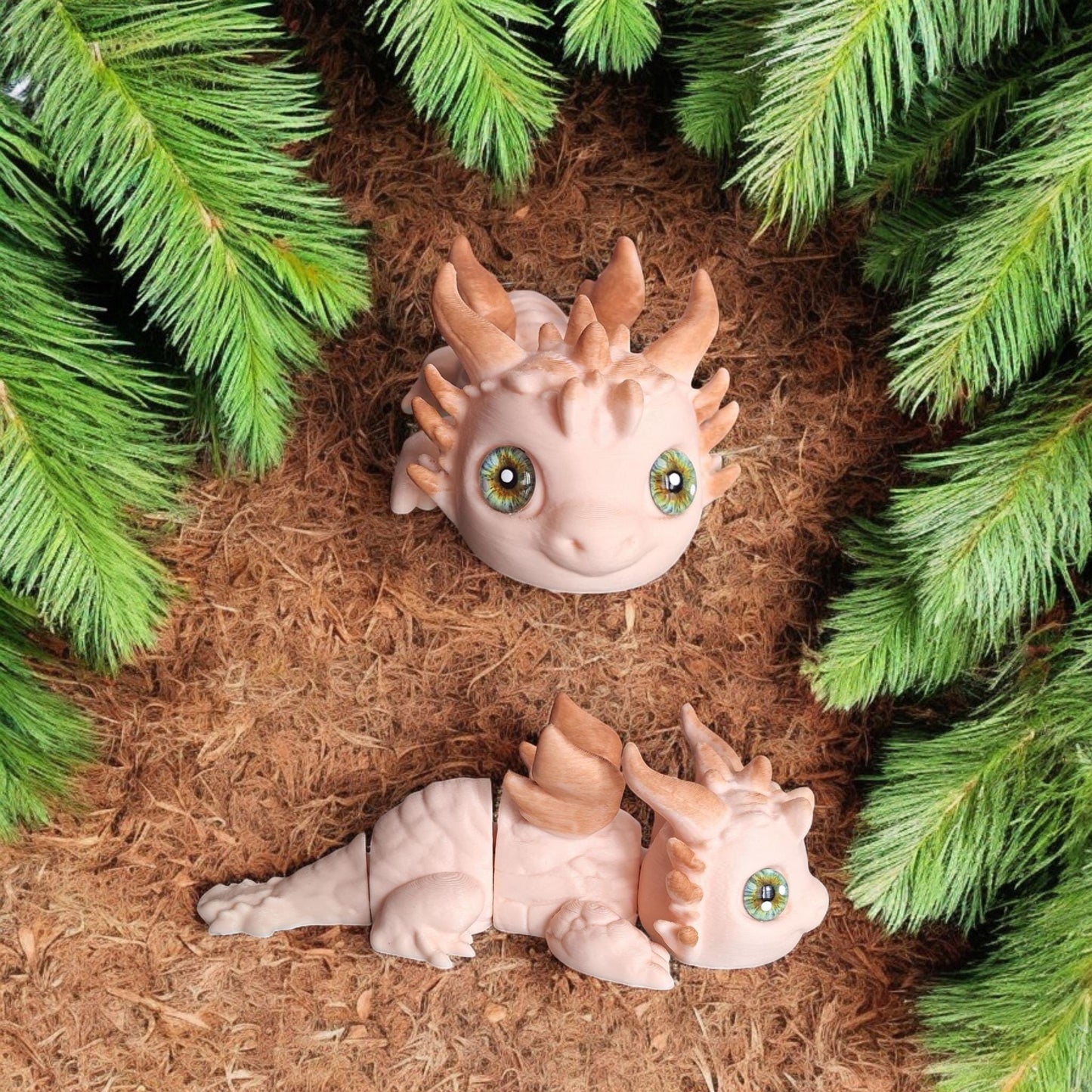 3D articulated printed and painted tan brown baby earth dragon / 3d printed baby dragon / 3d printed desk pet figurine fidget Serev3d design