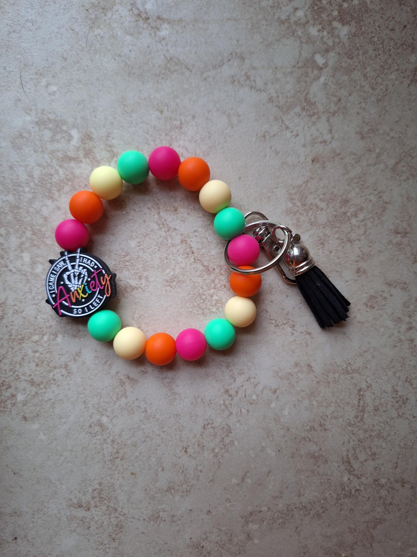 Silicone beaded wristlet keychain I came I saw I had anxiety i left / silicone beaded wristlet keychain / bag accessories key chain gift
