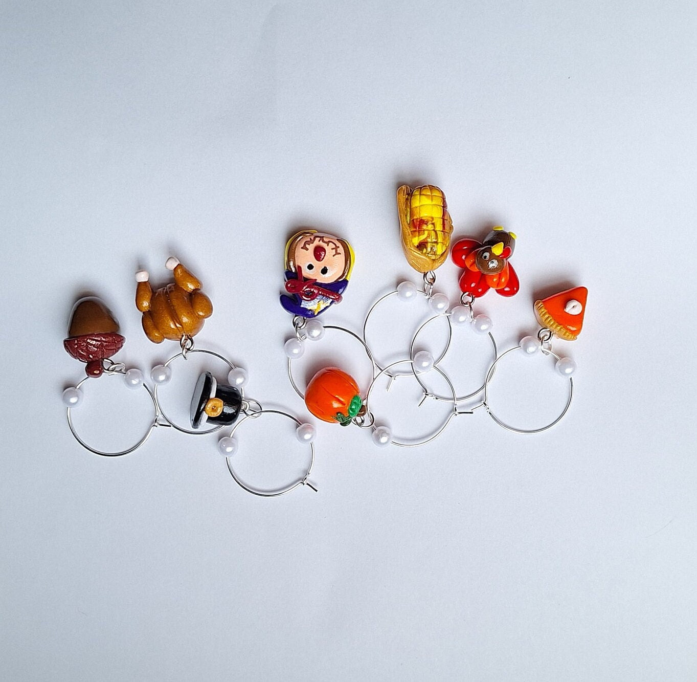 Set of 8 fall wine charms holiday wine charms / Thanksgiving wine charms / set of 8 polymer clay wine charms / fall thanksgiving wine charms