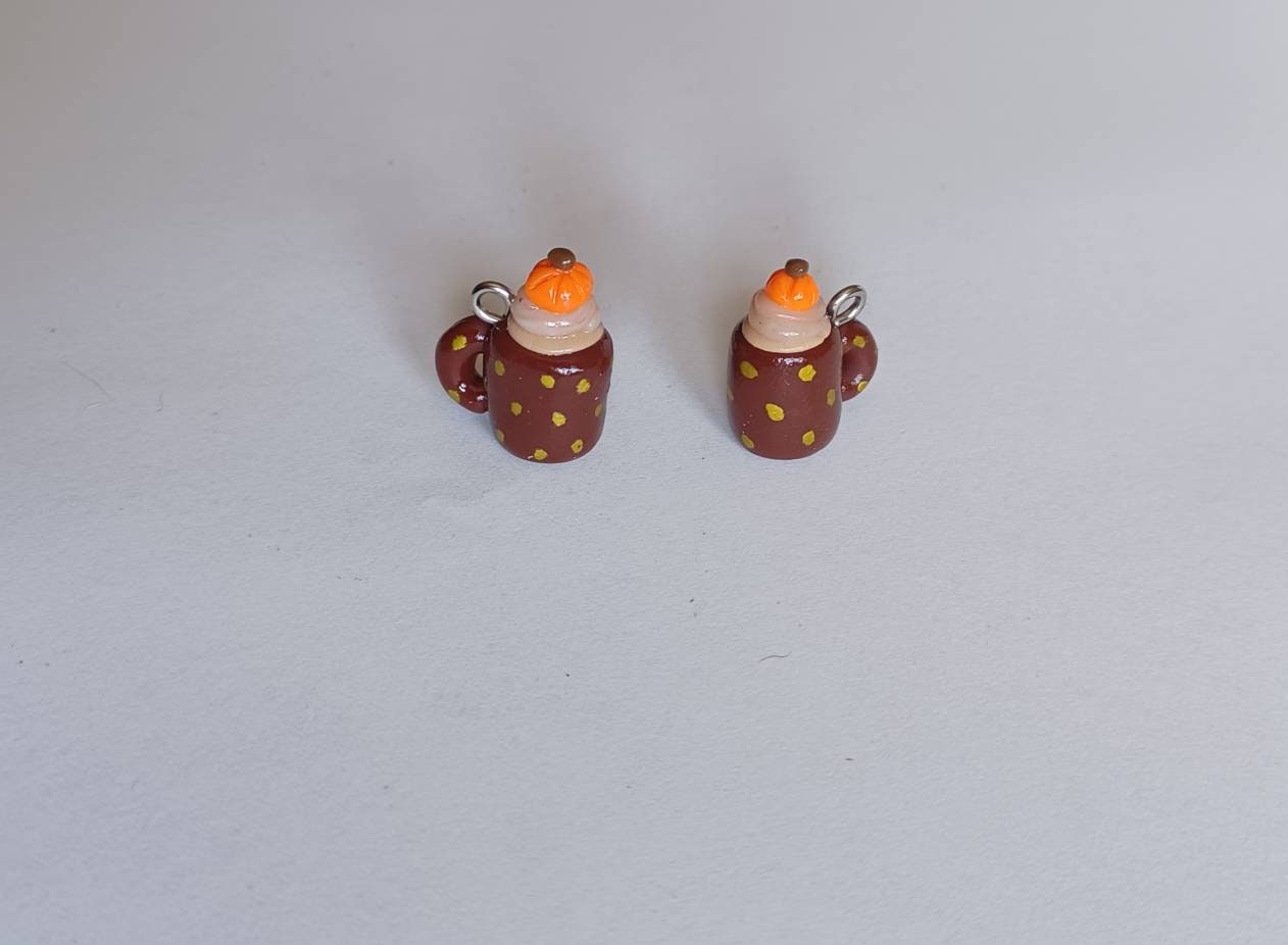 Kawaii coffee pumpkin spice mocha latte charms / polymer clay coffee charms / kawaii food charms / kawaii food jewelry / Christmas charms