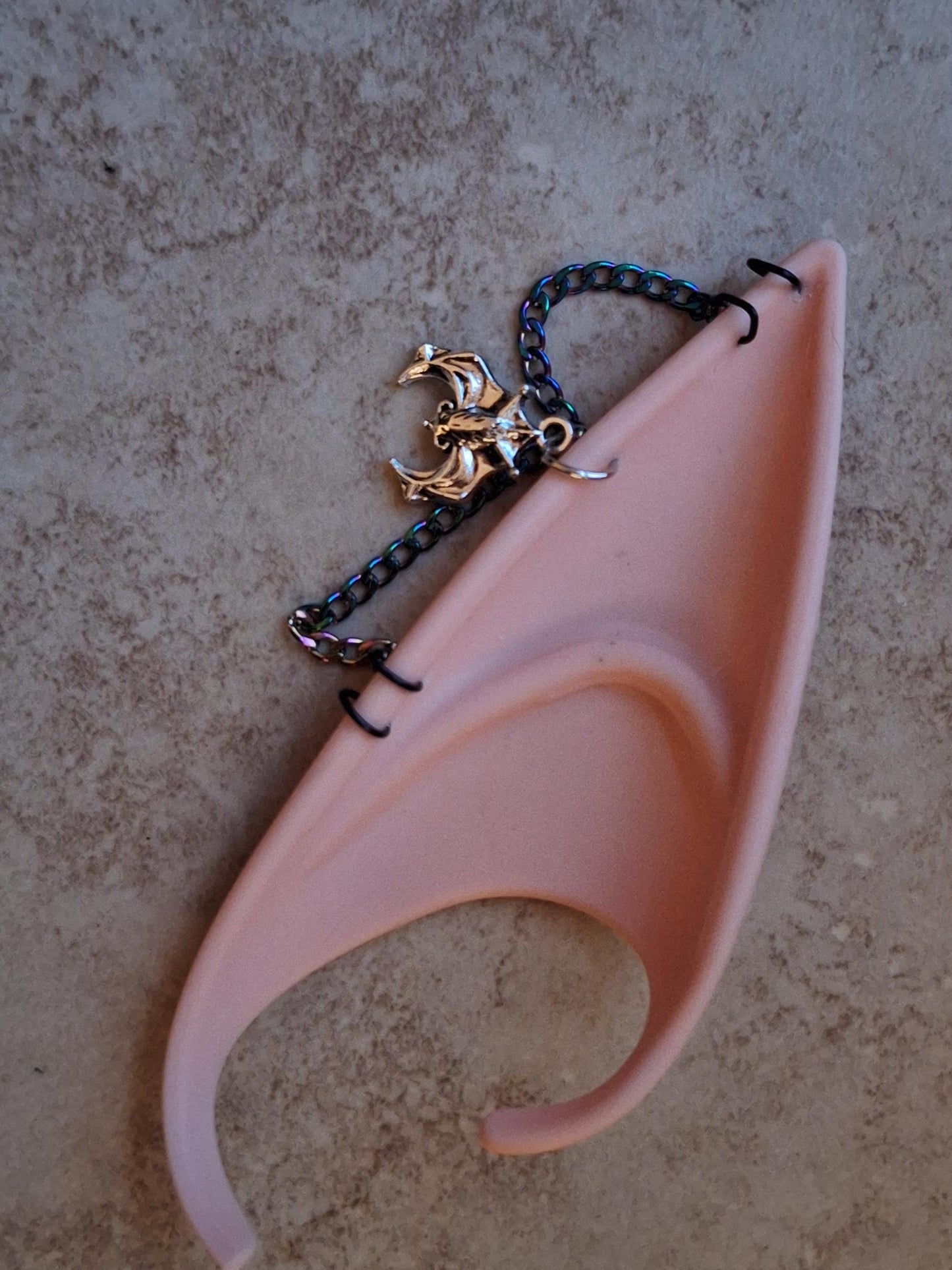 Bat multicolor rainbow chain rubber fairy pixie elf ears / halloween costume accessory cosplay elf ears / painted elf ears with earrings