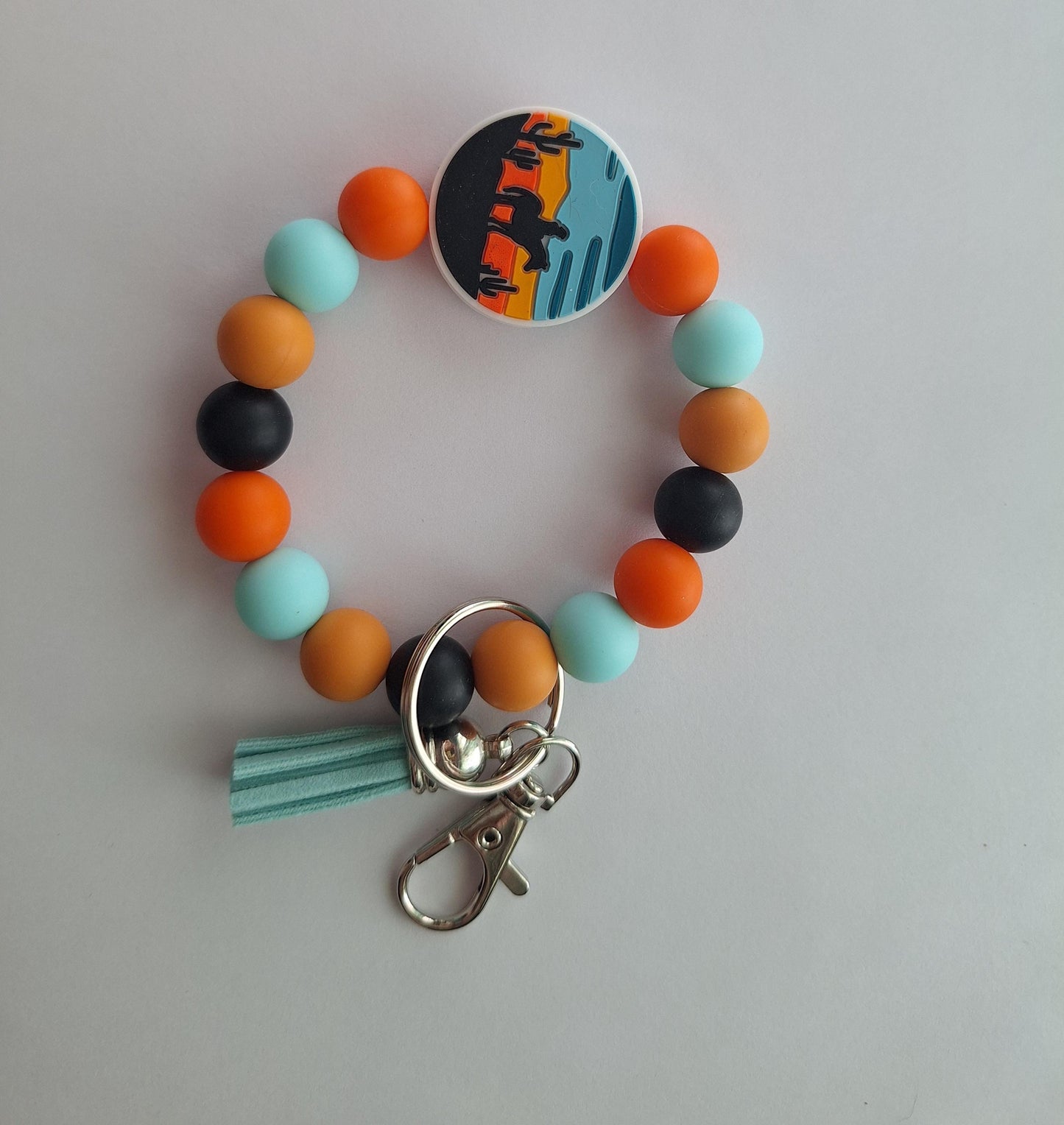 Silicone beaded wristlet / horse cactus western silhouette silicone beaded wristlet keychain / country western bag accessories key chain