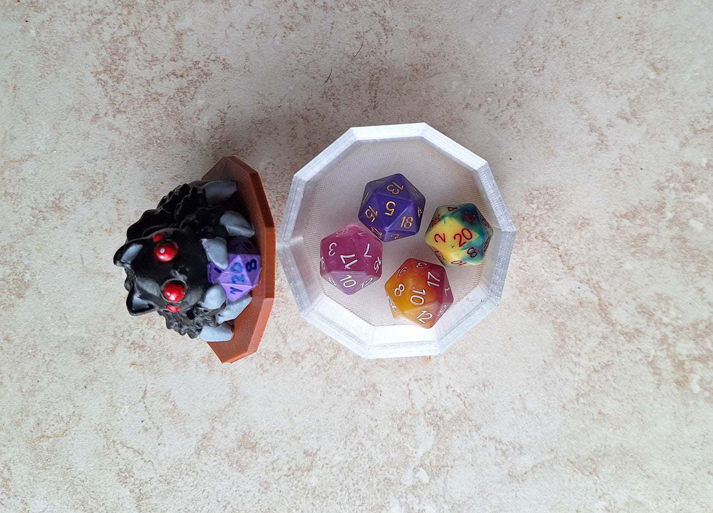 3D printed and painted spider kitty cat dice holder / 3d spider cat storage box display / 3d printed dice storage container