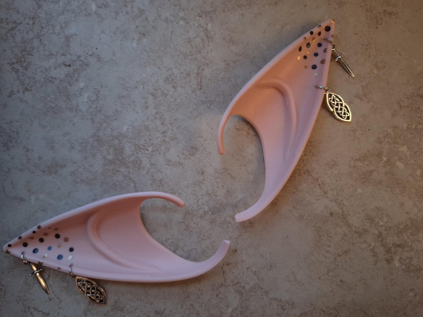 Celtic knot brown gold freckle rubber fairy pixie elf ears / halloween costume accessory cosplay elf ears / painted elf ears with earrings