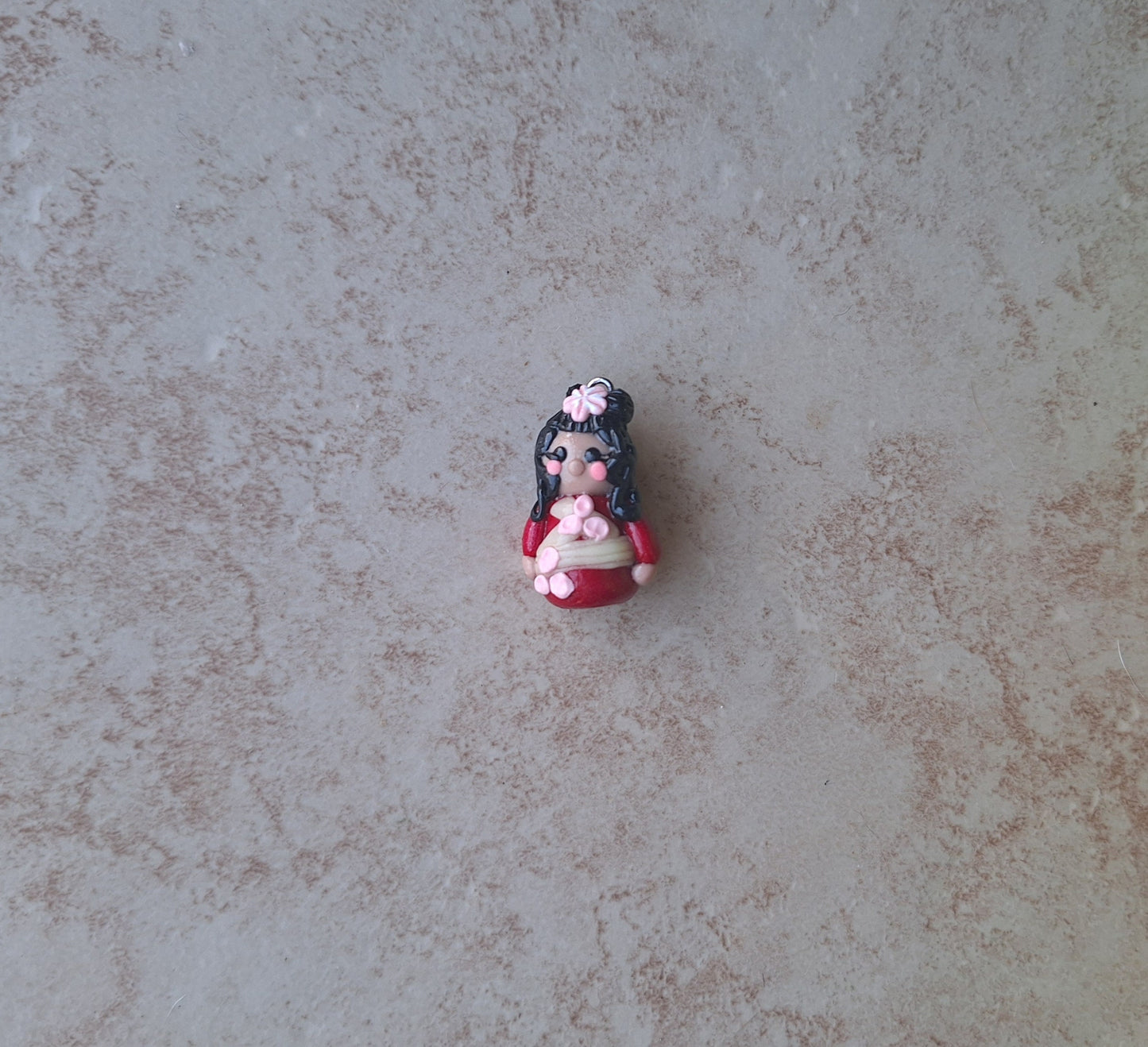 Kawaii floral geisha charm / polymer clay oriental sakura geisha charm / Japanese style charm jewelry stitchmarker progress keeper