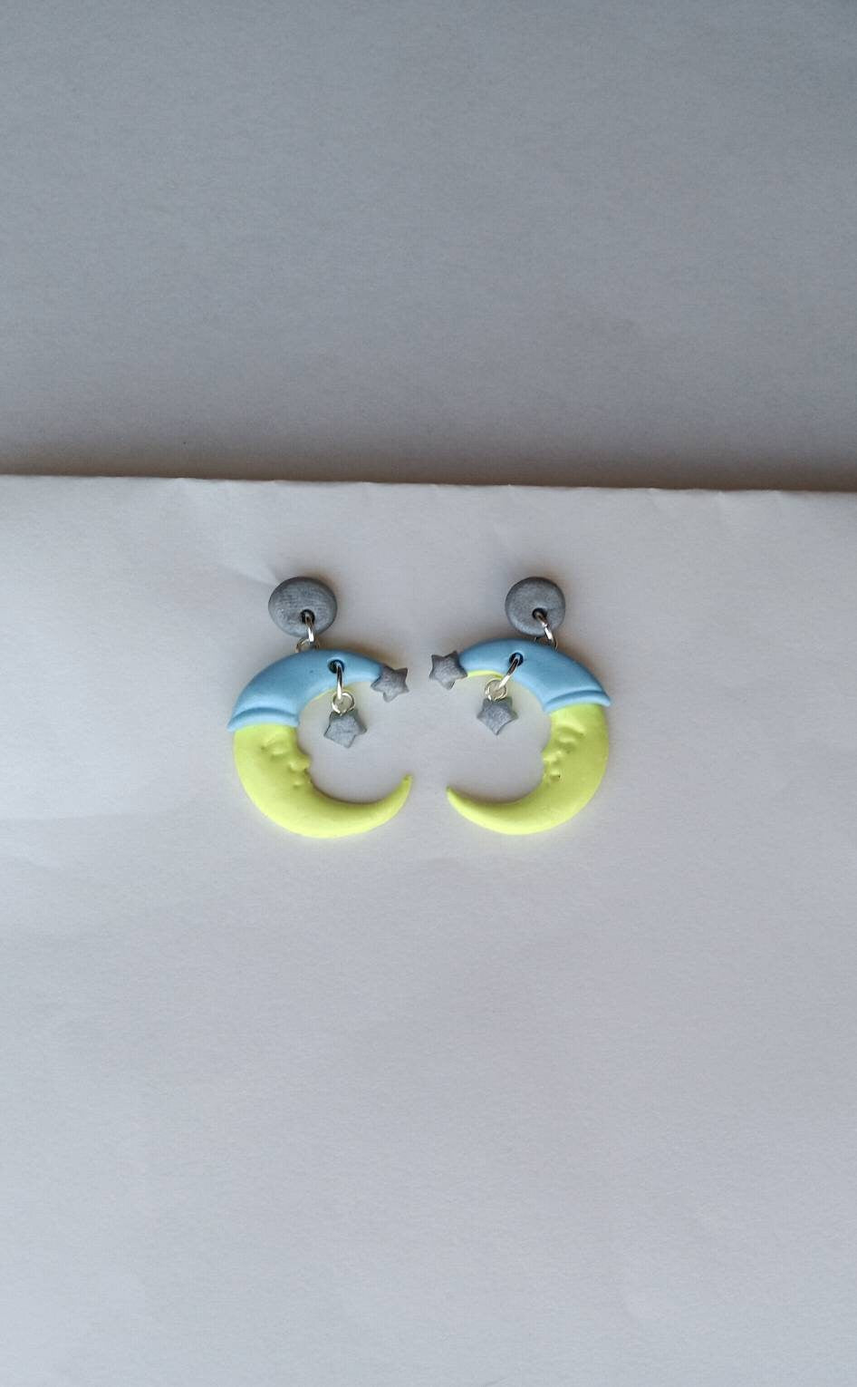 Kawaii sleepy moon earrings / polymer clay moon star earrings / kawaii space jewelry / clay sleepy moon and stars