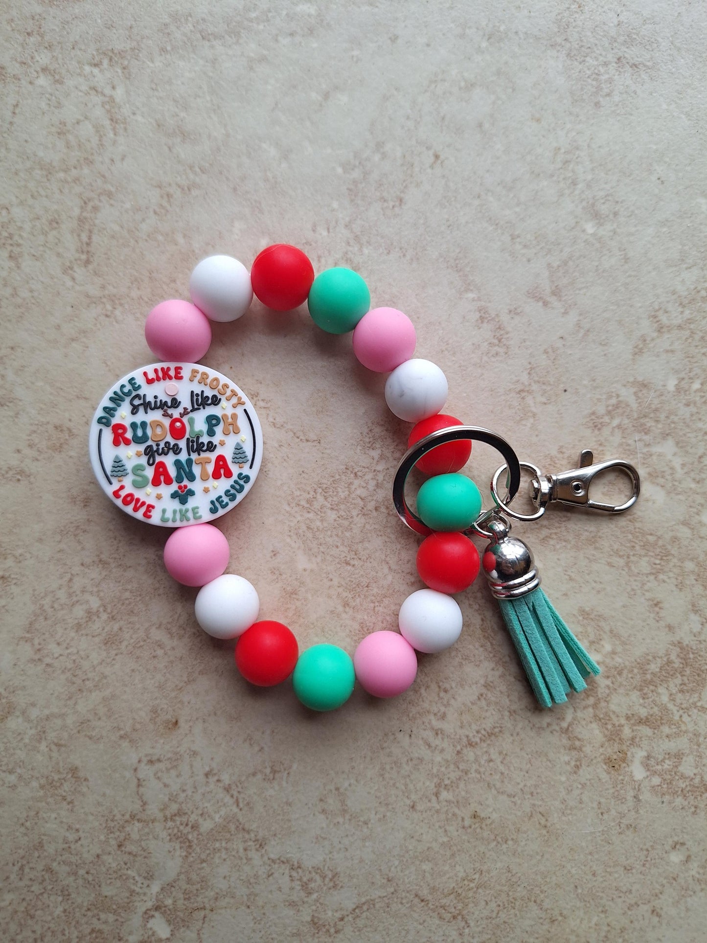 Silicone beaded wristlet keychain christmas beaded wristlet tree keychain / dance like frosty love like Jesus bag accessory key chain gift