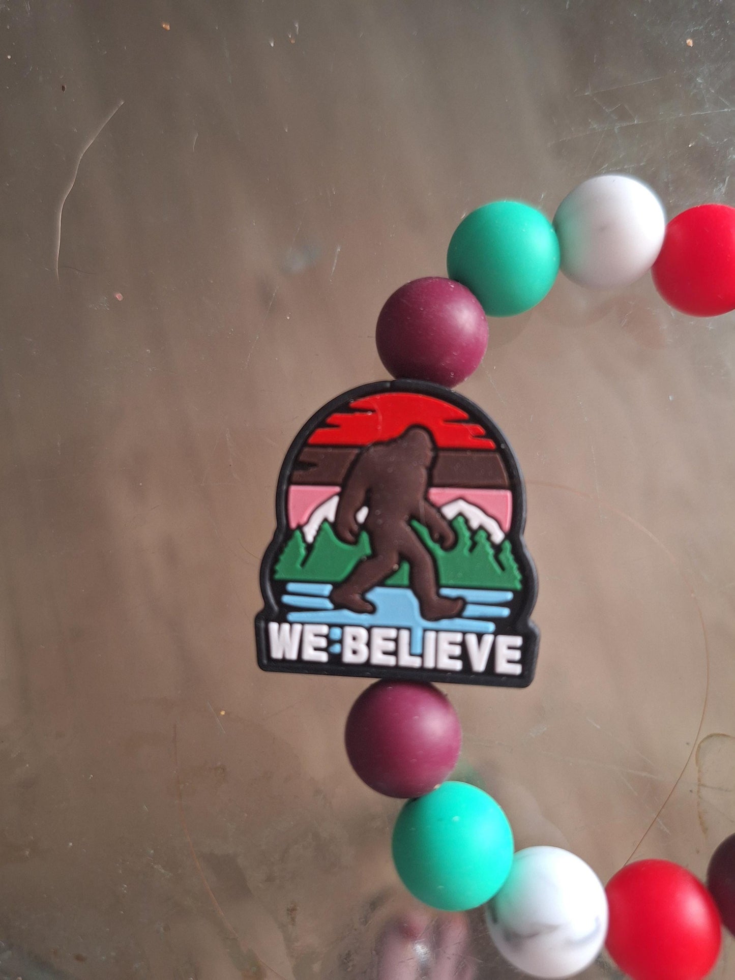 Silicone beaded wristlet keychain / we believe silicone beaded wristlet keychain / bigfoot bag accessories key chain