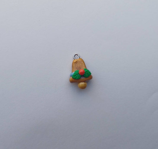Kawaii christmas bell clay charms / polymer clay bell with holly charms / kawaii christmas holiday charms / kawaii bell jewelry