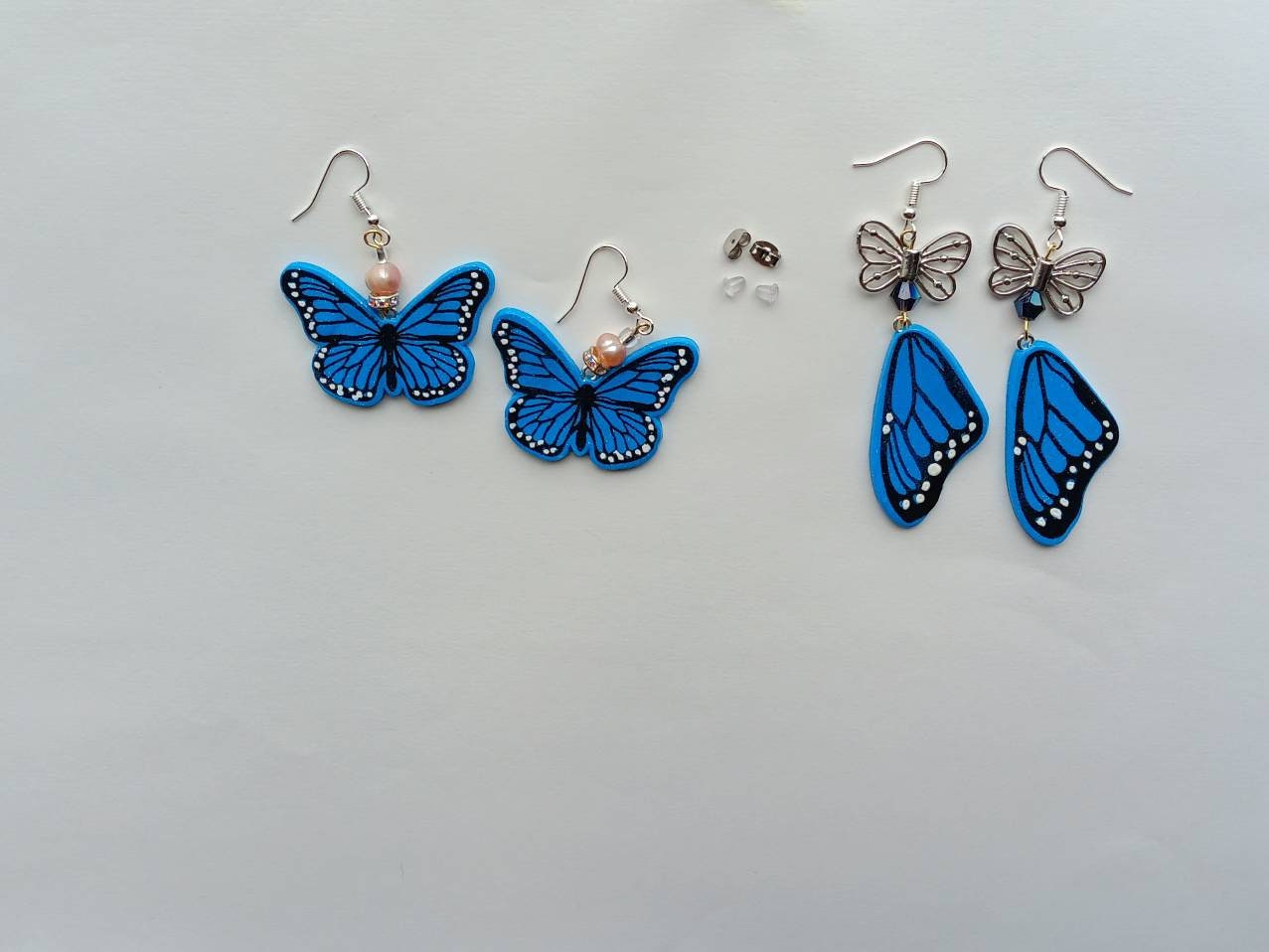 Kawaii butterfly earrings / polymer clay blue morpho monarch butterfly dangle earrings / clay butterfly jewelry / butterfly wing earrings