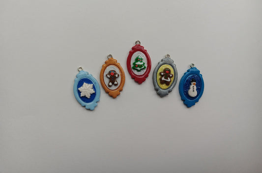 Kawaii christmas holiday cameo charms / clay cameo charms / clay silhouette charms / colorful silhouette jewelry / amulet shape cameo charms