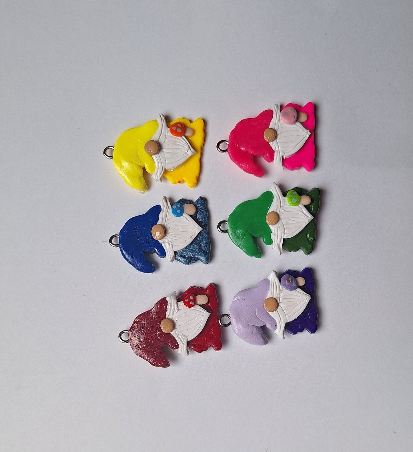Kawaii colorful toadstool gnome charms / polymer clay rainbow gnome charms /fairy gnome charms stitch marker progress keeper