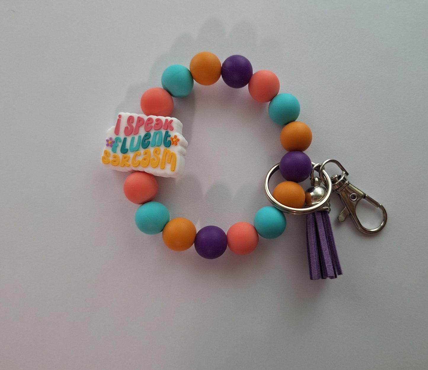 Silicone beaded wristlet keychain speak fluent sarcasm  / sarcastic silicone beaded wristlet keychain / bag accessories key chain gift