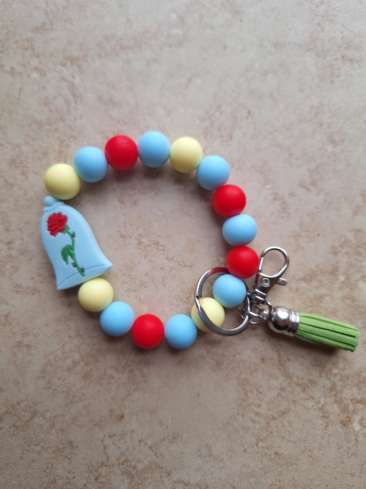 Silicone beaded wristlet keychain / rose silicone beaded wristlet keychain /  red rose floral bag accessories key chain