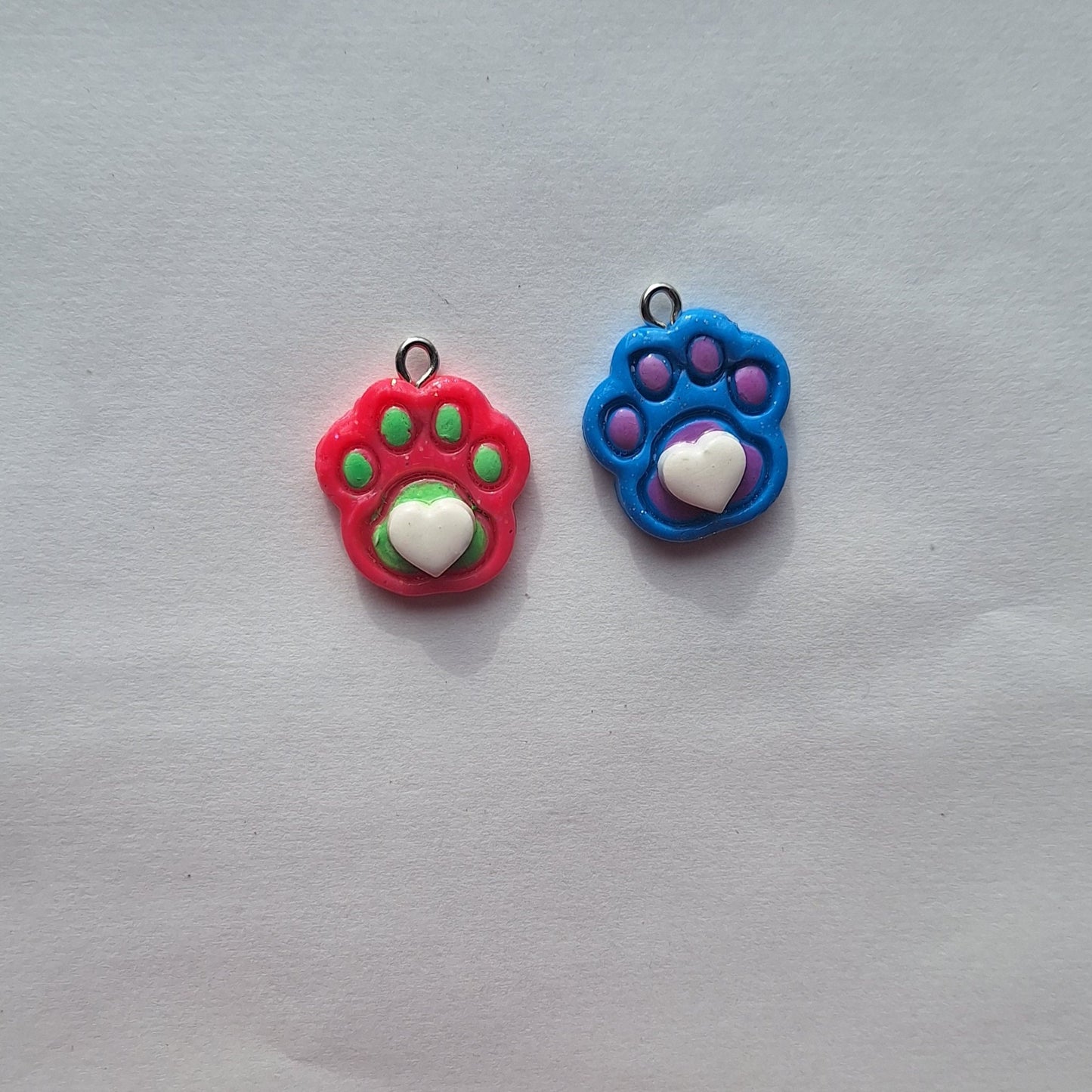 Kawaii pet paw print puppy cat charms / polymer clay heart paw print charms / kawaii pet charms / dog cat charms stitch marker