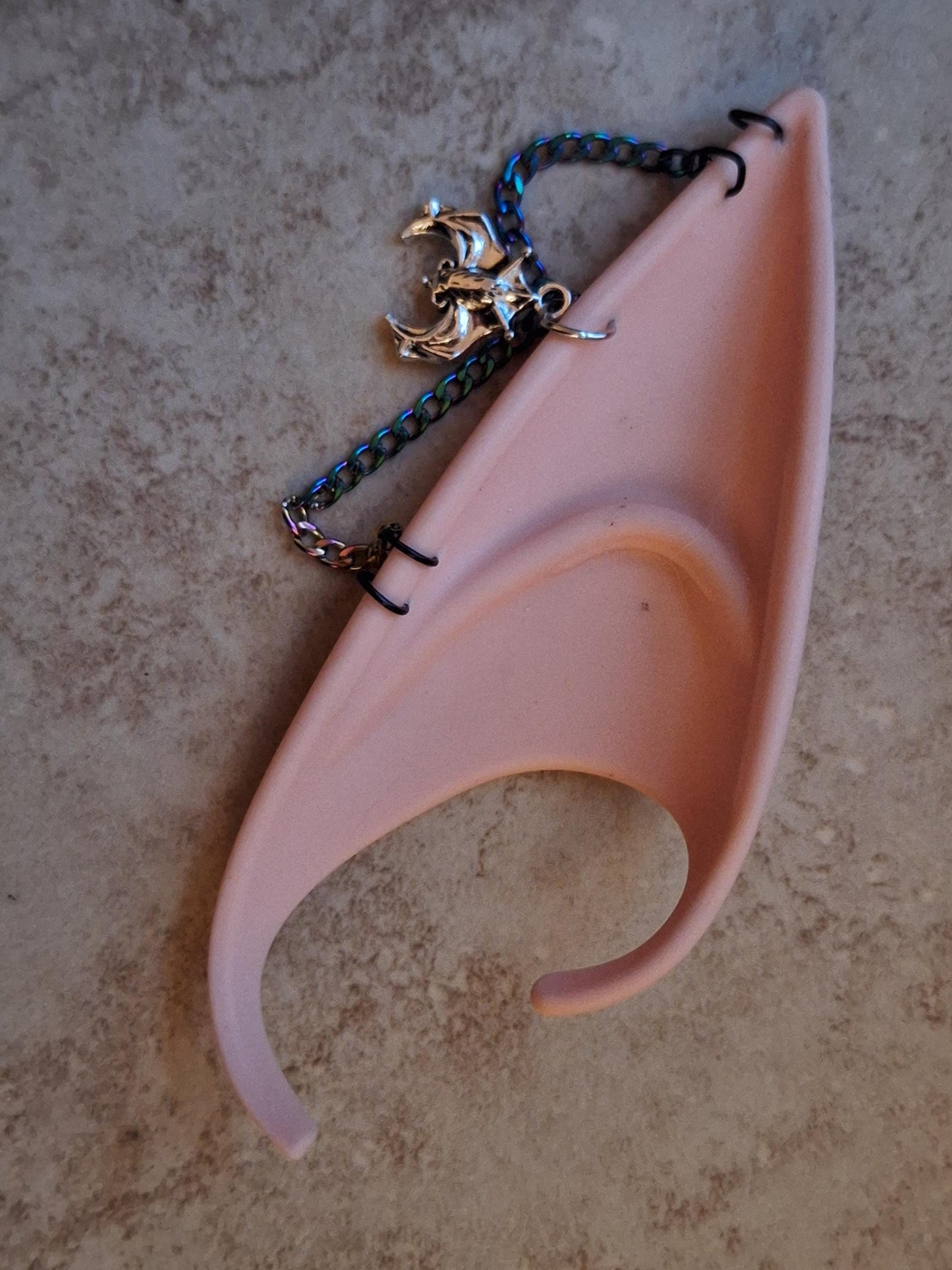 Bat multicolor rainbow chain rubber fairy pixie elf ears / halloween costume accessory cosplay elf ears / painted elf ears with earrings