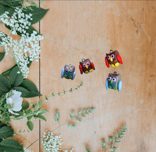 Kawaii hanging owl charms / polymer clay halloween fall charms / kawaii clay charms / clay jewelry Colorful owl charms stitch marker