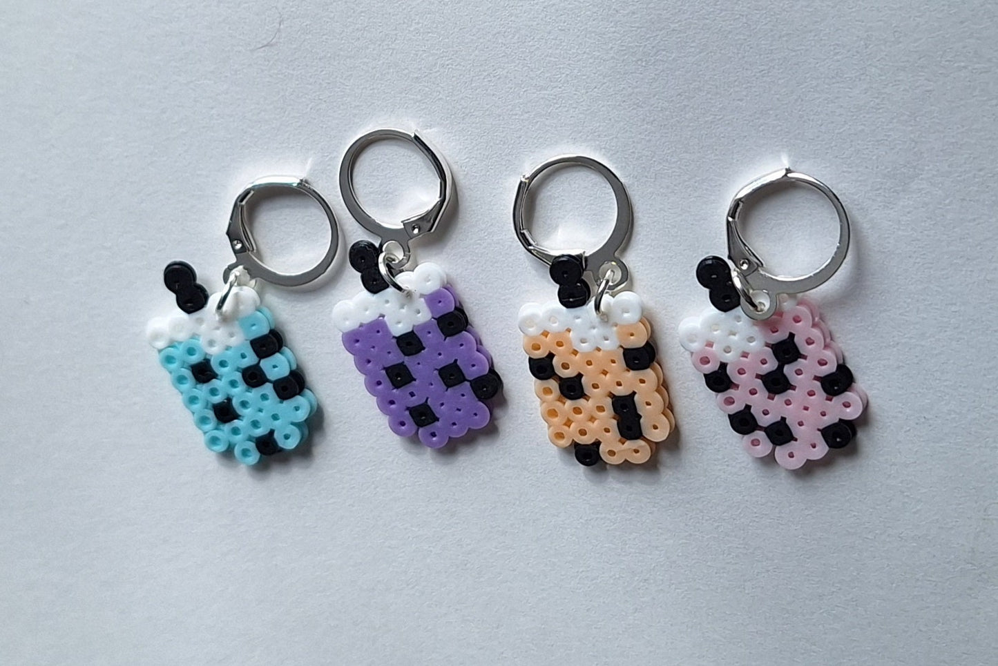 Stitch markers set 4 boba bundle / taro strawberry blueberry mocha bubble tea perler bead set of 4 boba cutie progress keeper pixel style