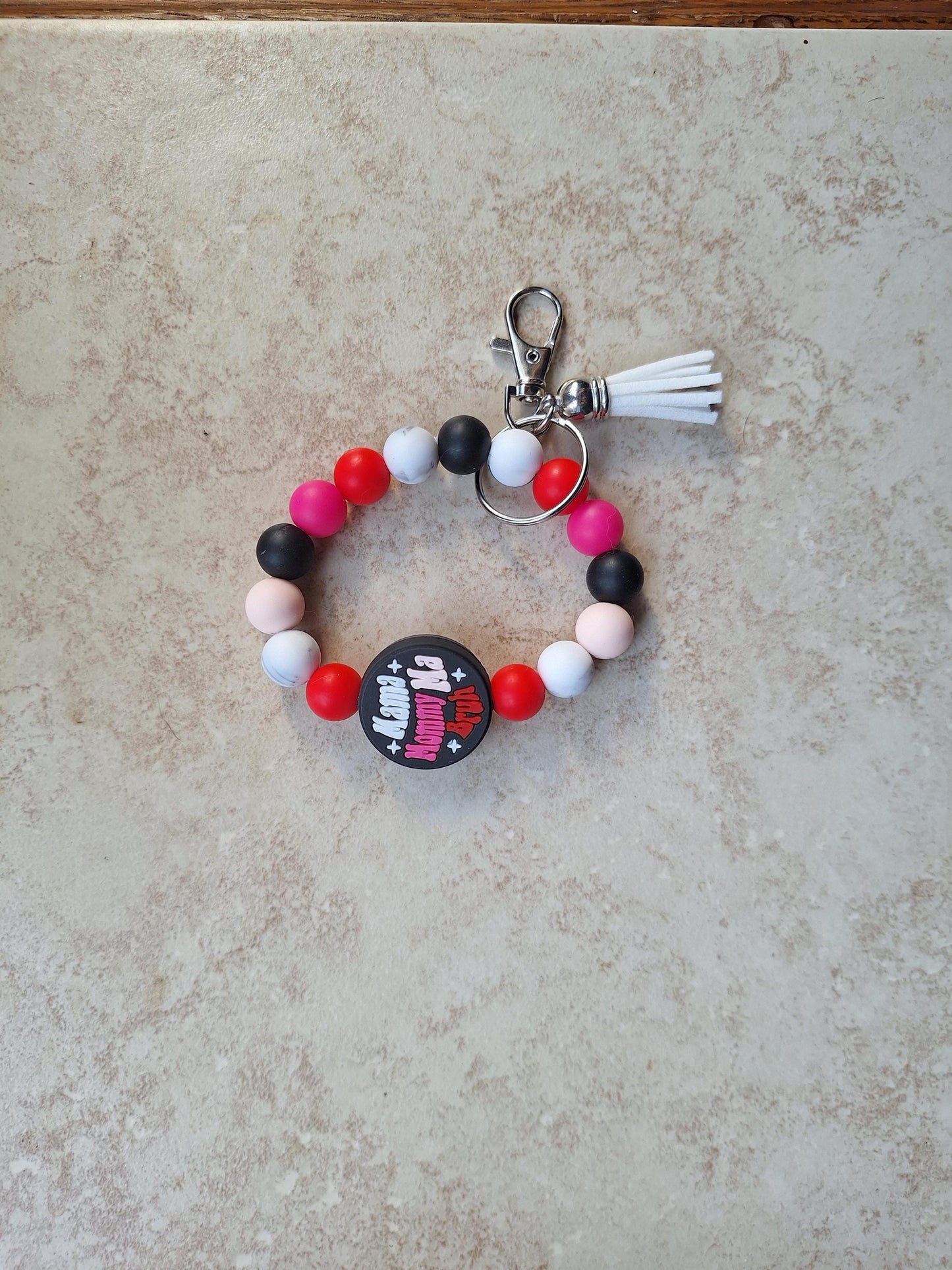 Silicone beaded wristlet keychain mom mommy ma bruh beaded wristlet keychain / mom bag accessories key chain