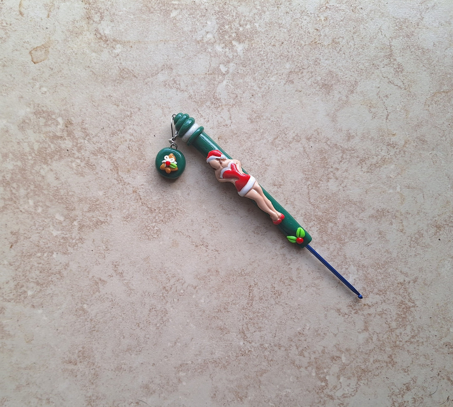 Polymer clay christmas holiday vintage pin up santa crochet hook