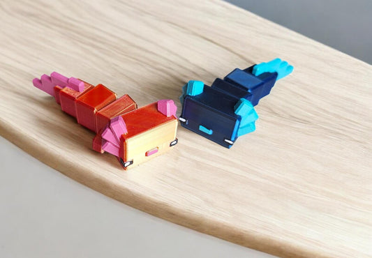3D articulated pixel axolotl / 3d printed blue black red orange bloxolotl / 3d printed animals axolotl figurine knick knack Fidget