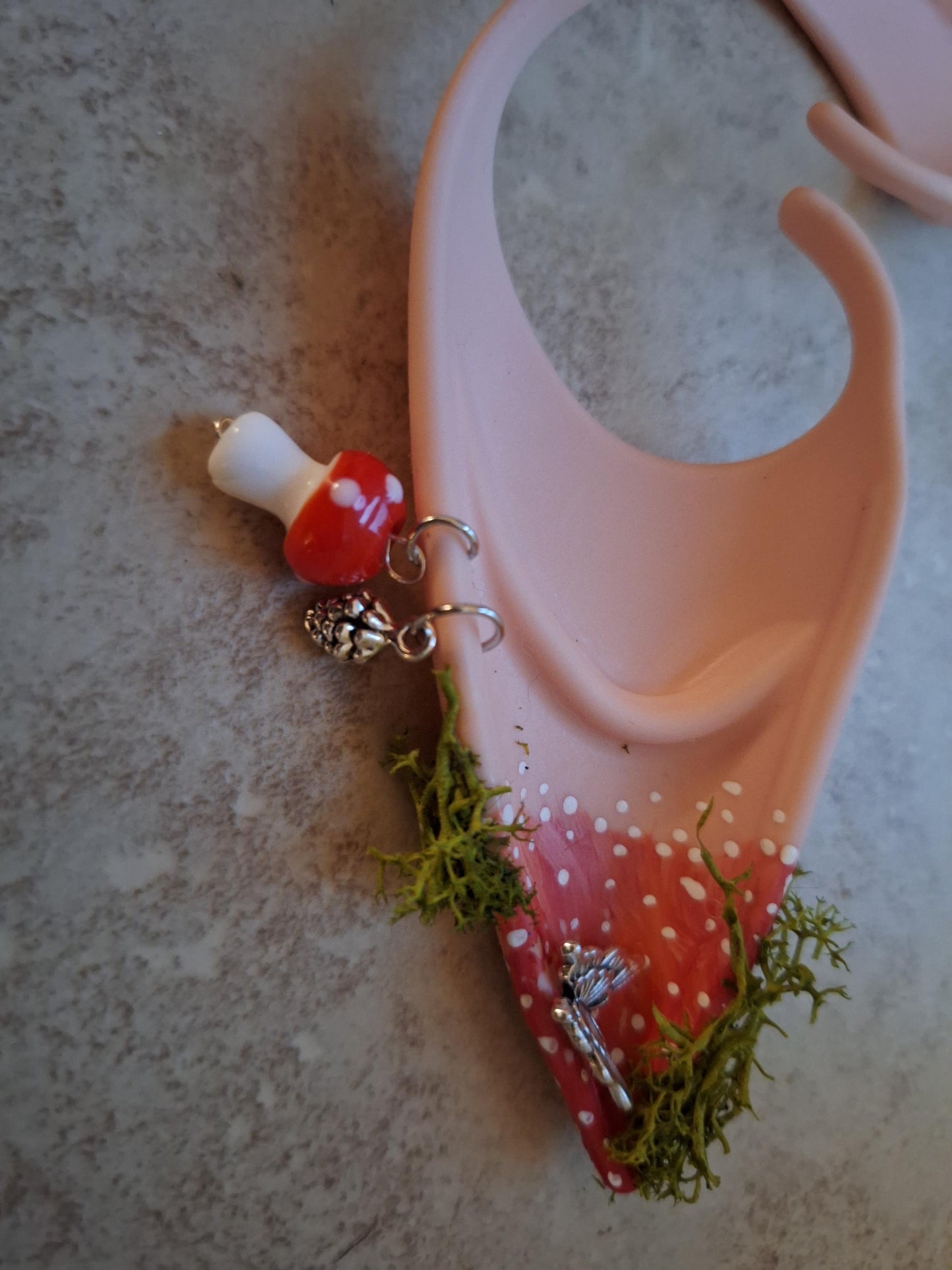 red orange toadstool rubber fairy pixie elf ears / halloween costume accessory cosplay elf ears / painted elf ears with earrings